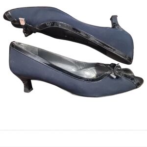 STUART WEITZMANN tutti frutti Navy blue Black patent Peep-Toe Kitten Heels 11